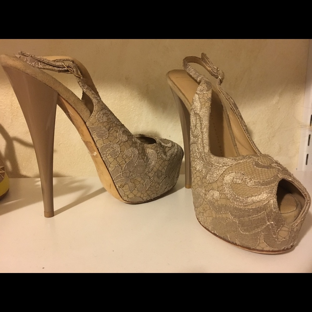 Nude lace heels